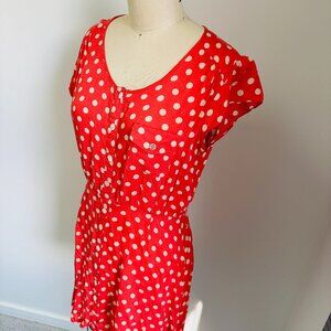 Cotton Candy Coral A-line, Polka-dot dress, Size Medium